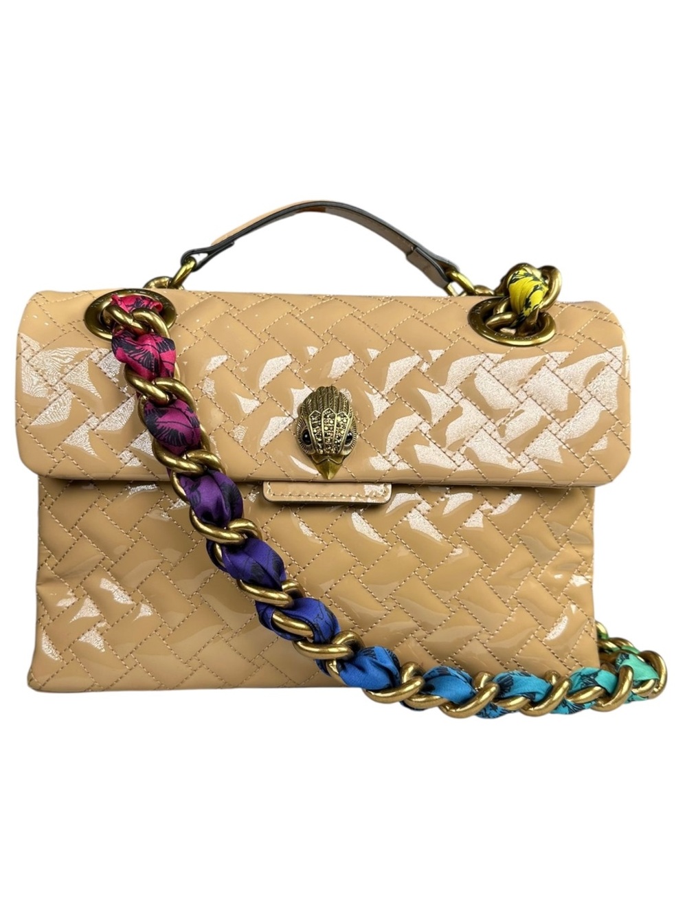 Kurt Geiger Beige Quilted Shoulder Bag with Multicolor Chain Strap